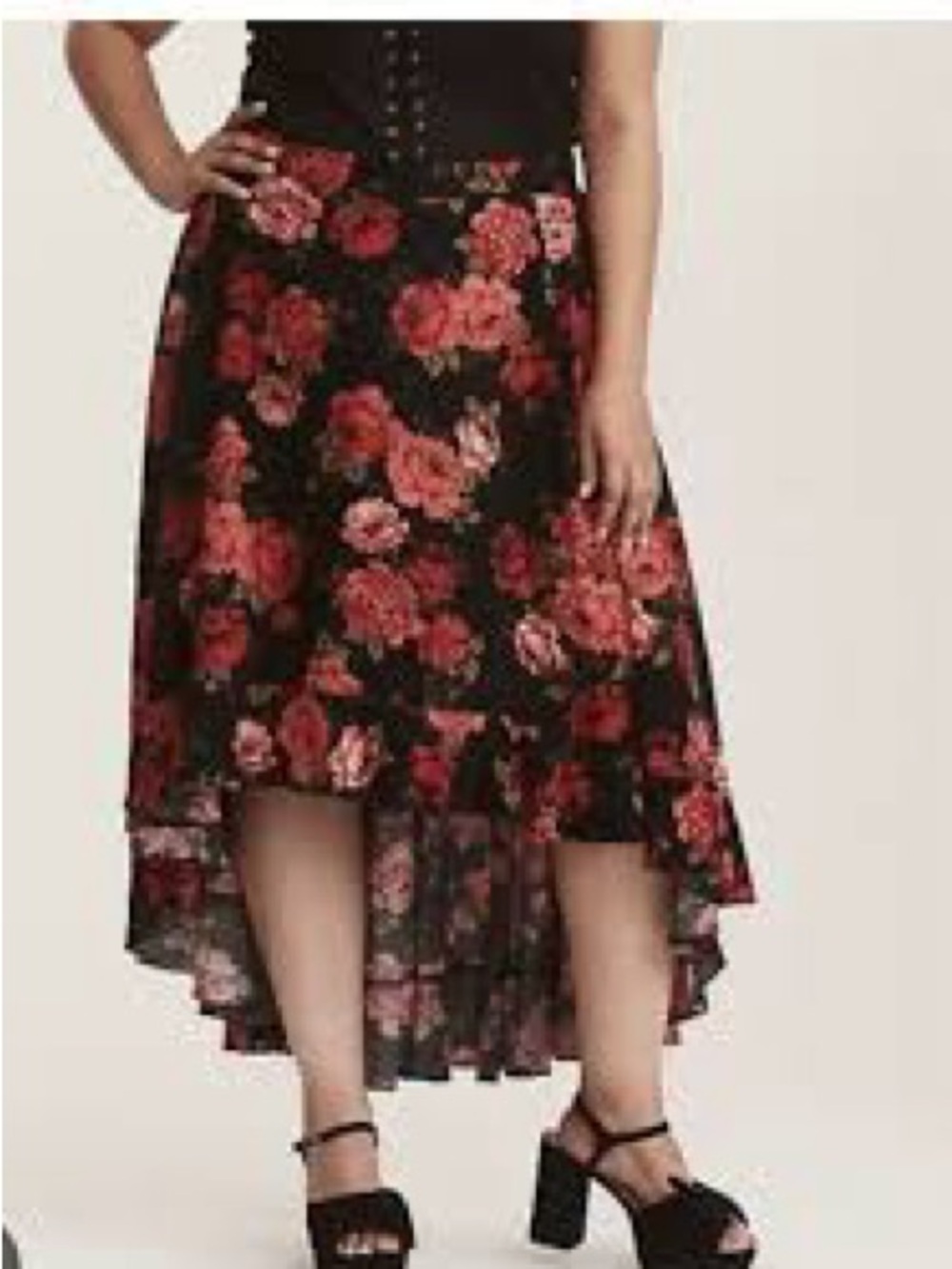 TORRID BLACK ROSE HI LO
CHALLIS MAXI SKIRT
NWOT